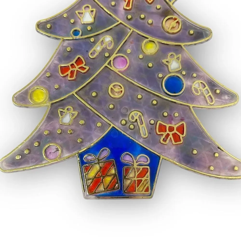 Vintage Christmas Tree Lot of 2 Stained Plastic Sun Catcher Decoration Faded